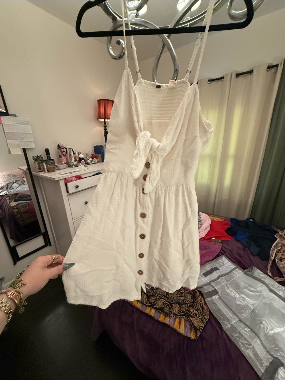 Roxy White Textured Button Front Sundress Size Large